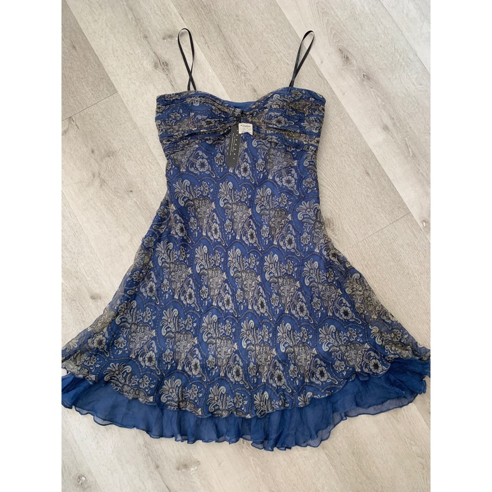Laundry by Shelli Segal Blue Paisley Ruffle Hem Cocktail Dress NWT Size 10